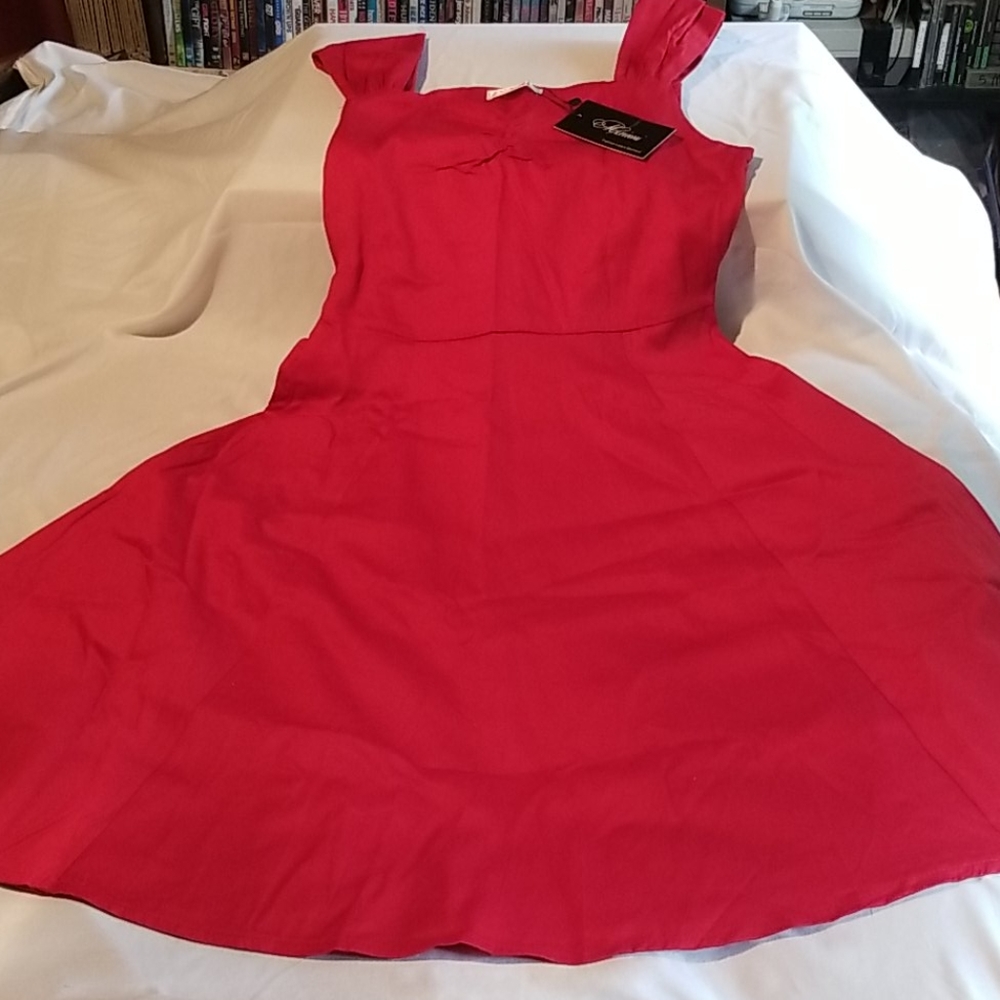 Red A-line dress with sweetheart neckline